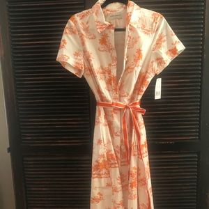 Donna Morgan belted palm tree print shirt dress